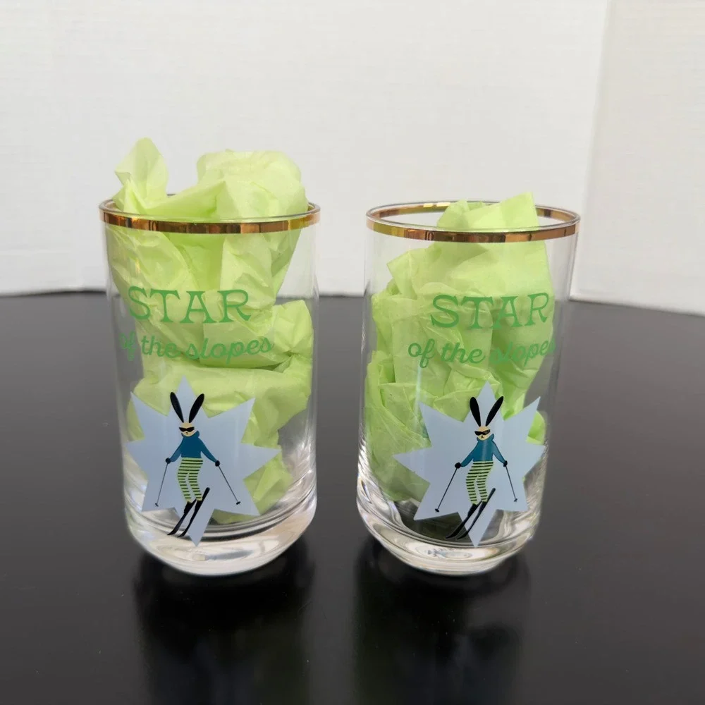 Anthropologie Highball Glasses Unisex OS Clear NEW Star of the Slopes Ski Bunny